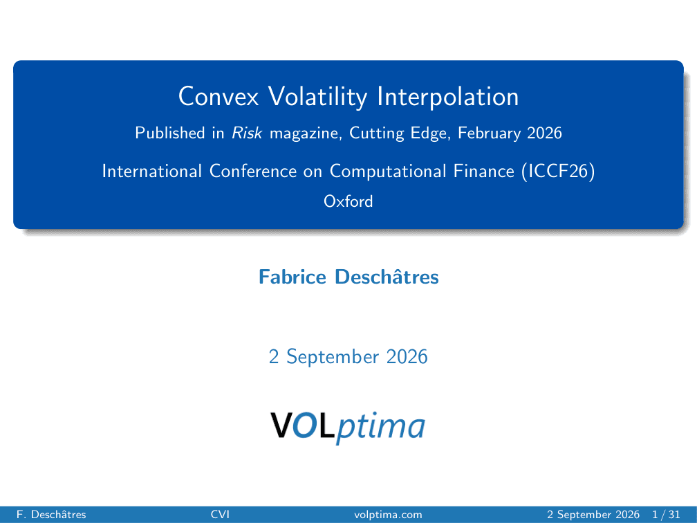 First slide: Convex Volatility Interpolation, ICCF26, Oxford, 2 September 2026